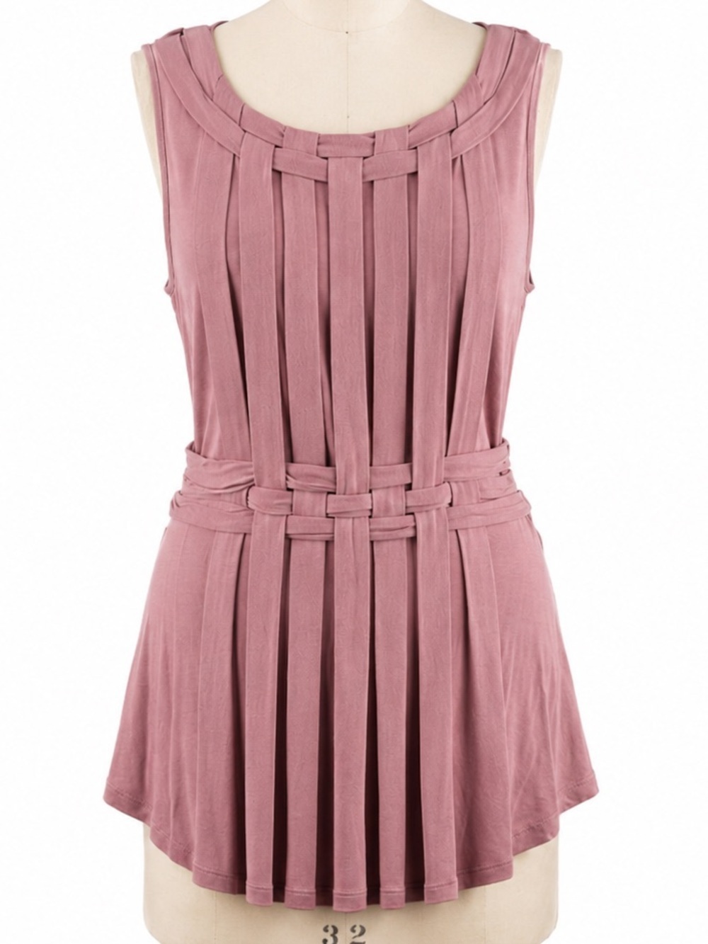 Anthropologie l S One September Pink Pleats Woven Lattice Scoopneck Tunic XS